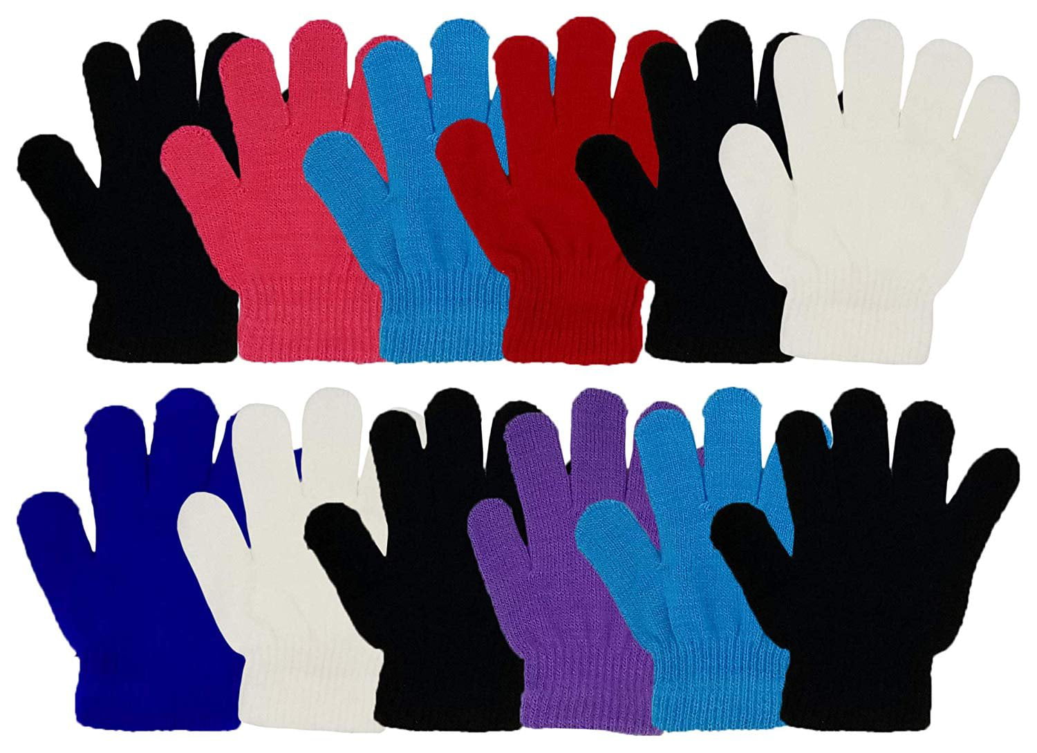 Kids Boys Girls Half Finger Fingerless Stretchy Magic Winter Gloves 12 Pair Pack 