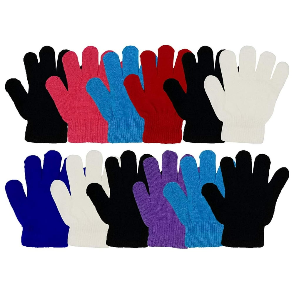 12 Pairs Winter Magic Gloves for Kids, Stretchy Warm Bulk Pack Boys