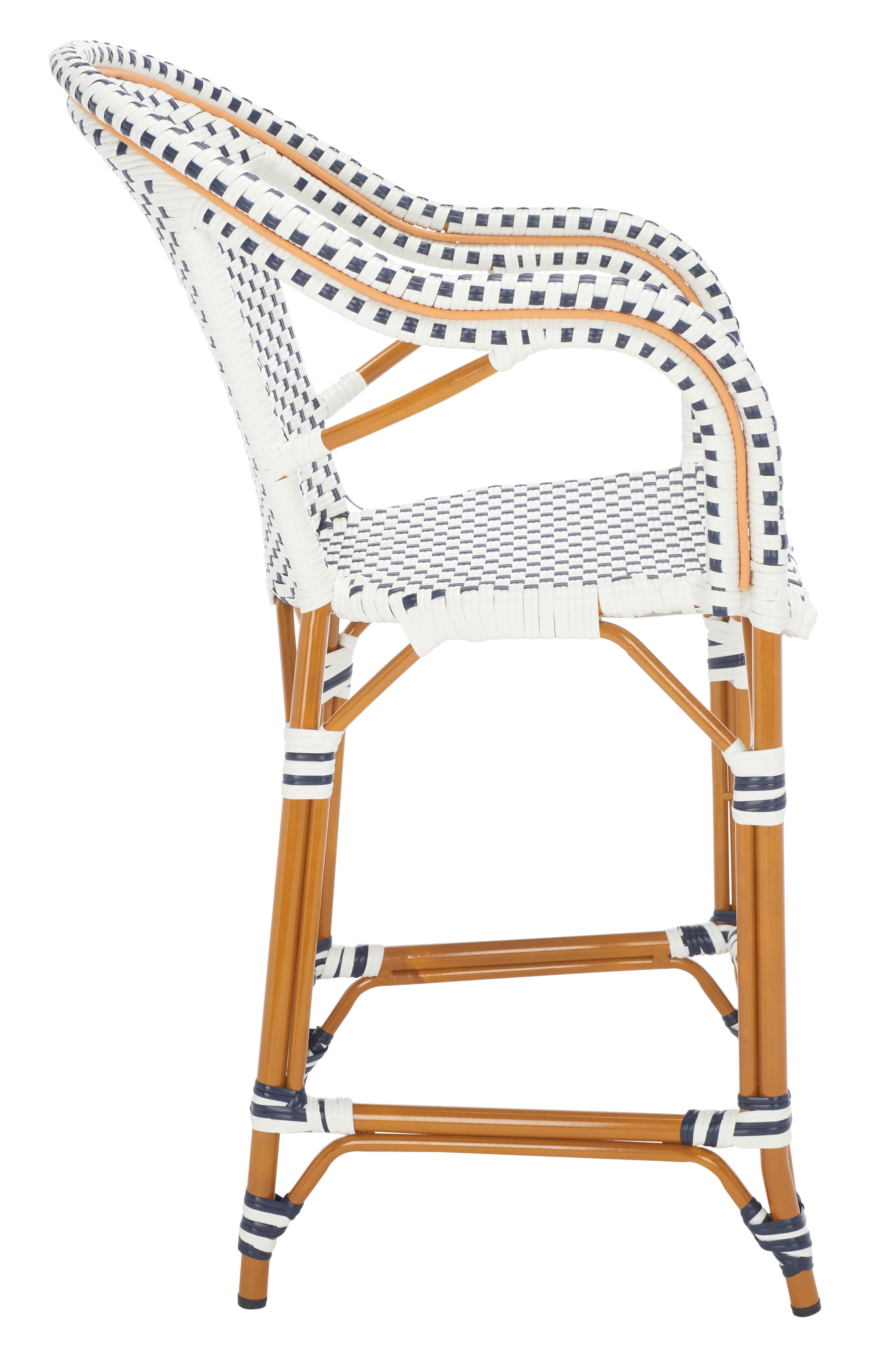 SAFAVIEH California Outdoor Patio Counter Stool w/ Arm, White/Navy