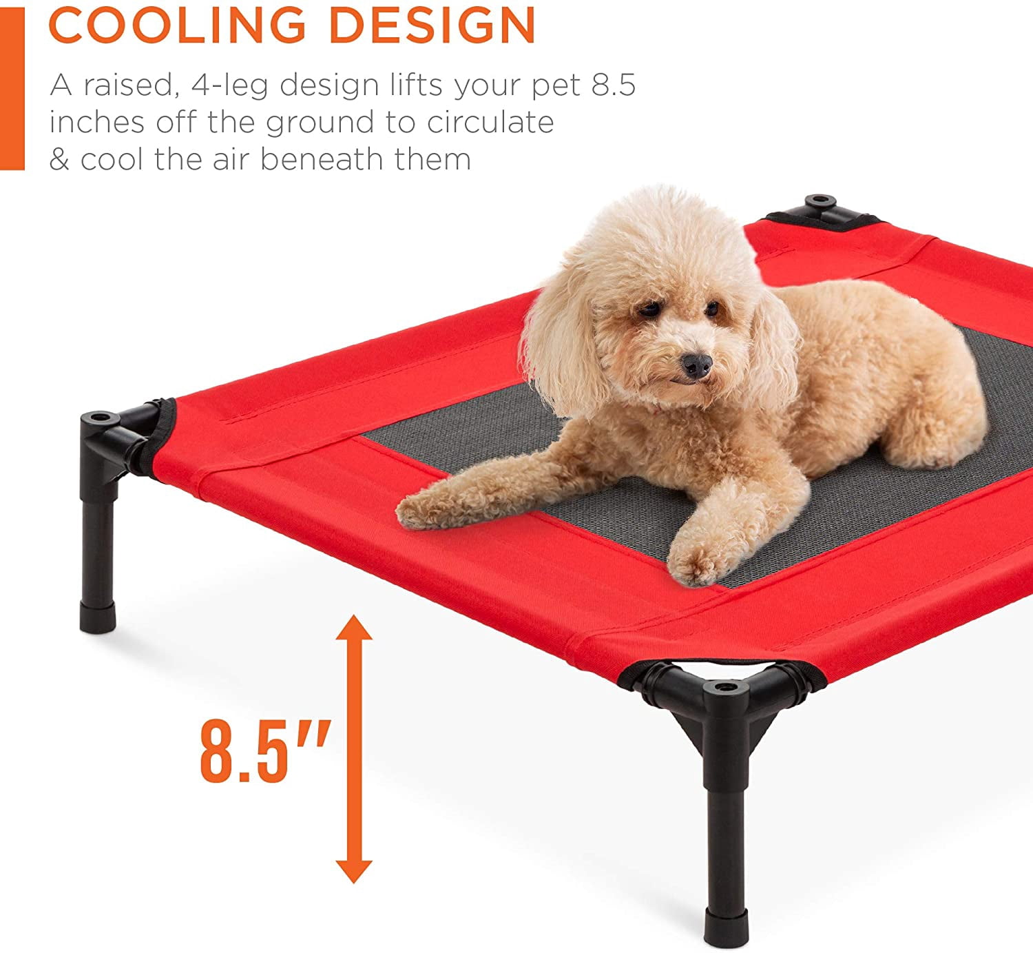 Themis 30in Elevated Cooling Dog Bed, Outdoor Raised Mesh Pet Cot w/Removable Canopy Shade Tent, Carrying Bag, Breathable Fabric - Red