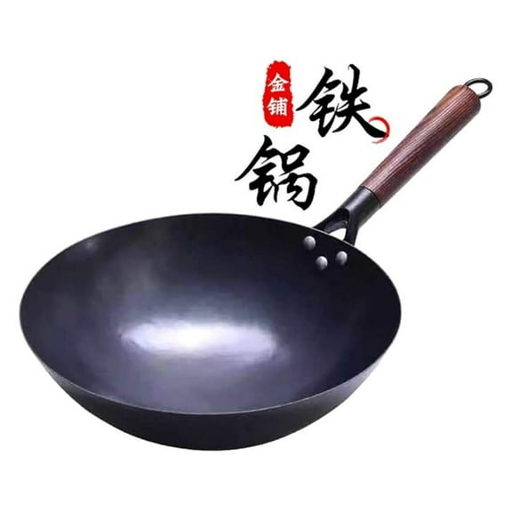 Chinese 100% Hand Hammered Iron Woks Stir Fry Pans, Non-stick, No Coating, Less Oil, Black Seasoned Wooden handle (Chef-12 inch)