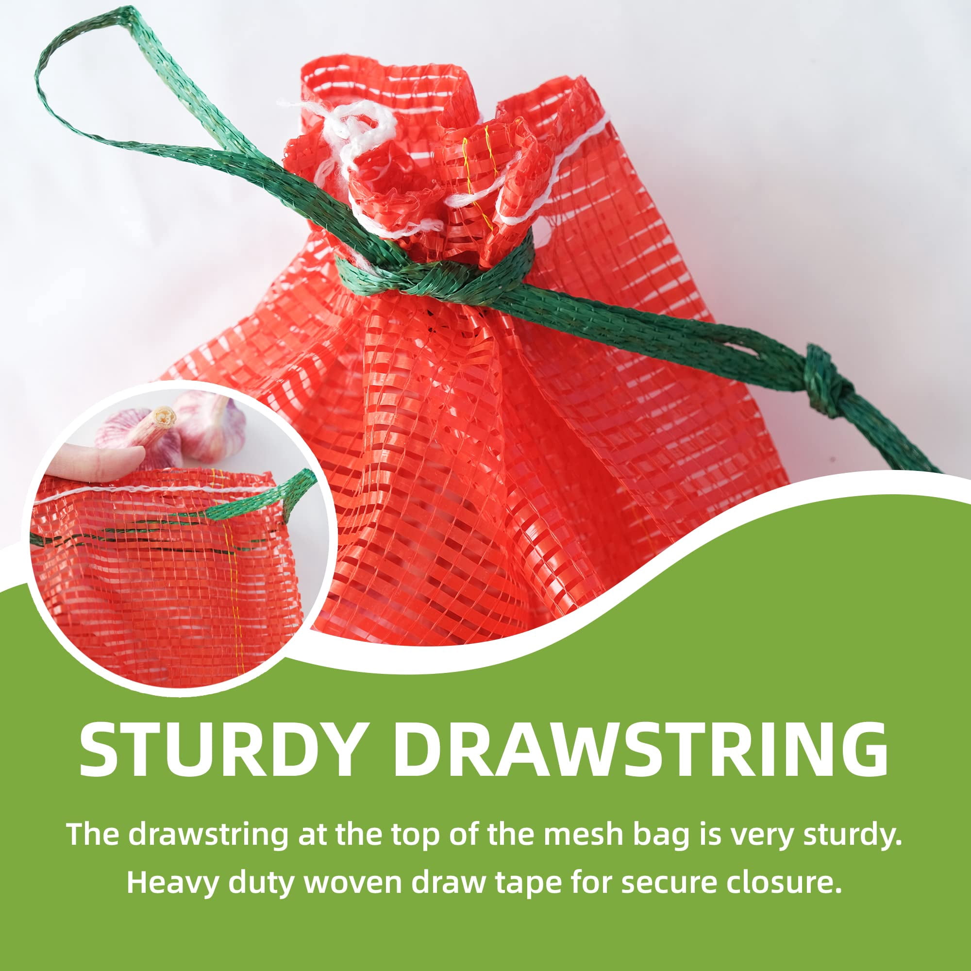 MODANU 50 Pcs 10 lb Mesh Onion Bags, 10"×18" Mesh Produce Bags Hanging Reusable Breathable Vegetable Storage Net Bags with Drawstring for Onions Potatoes Citrus Crawfish, Red