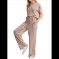thumbnail image 1 of Conjunto Informal de Dos Piezas de Punto Acanalado para Mujer, Camiseta de Corta y Pantalón , Ideal para el Hogar y para Viajes Caqui M, 1 of 6