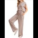 thumbnail image 1 of Conjunto Informal de Dos Piezas de Punto Acanalado para Mujer, Camiseta de Corta y Pantalón , Ideal para el Hogar y para Viajes Caqui M, 1 of 6