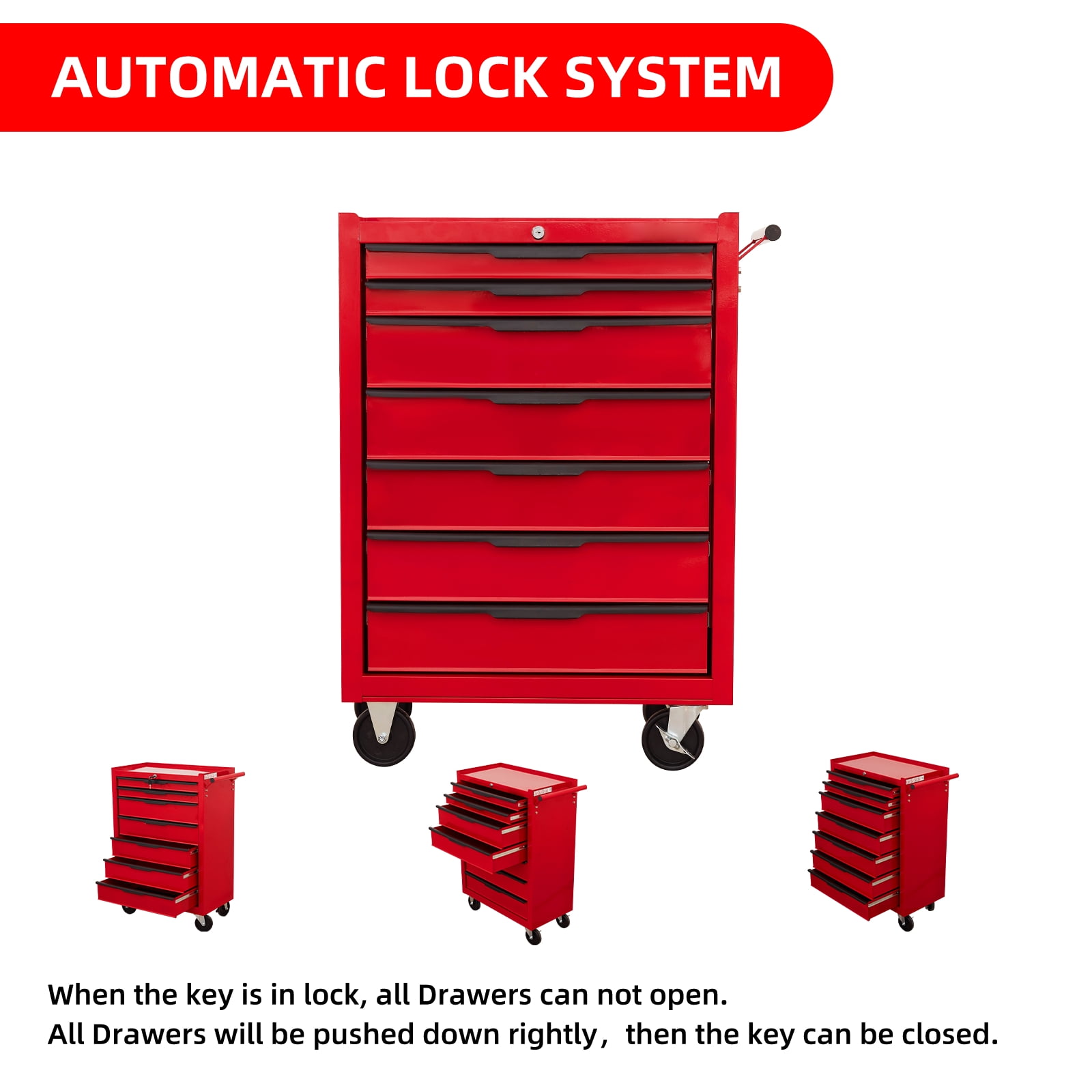 7 Drawer Rolling Tool Chest Cabinet, Large Capacity Metal Tool Box with Wheels and Cylinder Locking, Storage Organizer Tool Cart for Garage, Warehouse, Work Shop