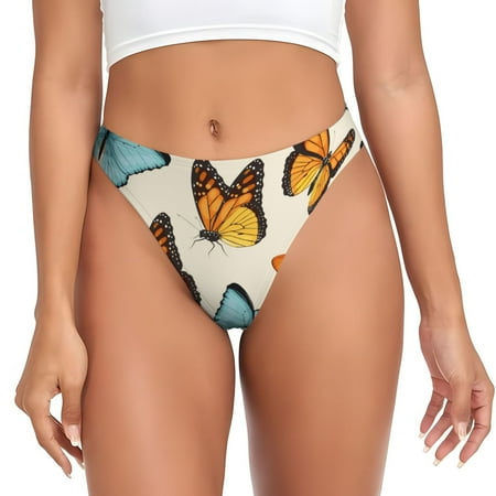 Qokaie Butterflies Printed Women s Cotton Thong Underwear  Sexy Breathable Panties G-string-4X-Large
