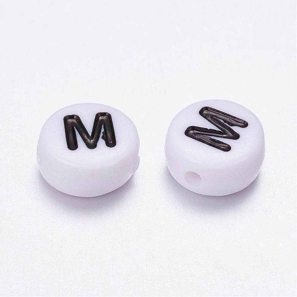 Acrylic Beads with Horizontal Hole Letter Flat Round Letter.M 7x4mm Hole: 1mm about 3500pcs/500g