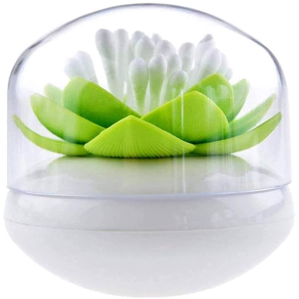 Caja de almacenamiento de hisopos de algodón con forma de flor de loto, hisopos de algodón, almacenamiento de cosméticos, decoración de baño, verde Ormromra ZJWJ430-1