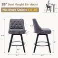 thumbnail image 3 of Bar Stools Set de 2 Moderno Swivel Counter Altura Backed Madera Legs Unholstered para Kitchen Island 26-Inch Seat Altura Linen Gris, 3 of 7
