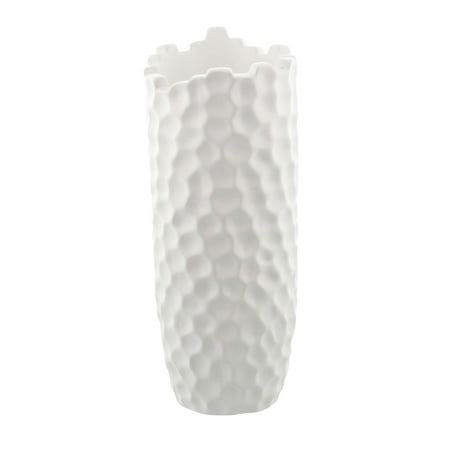 Empress Vase - Decmode Eclectic 14 inch dimpled honeycomb designed white ceramic vase, White