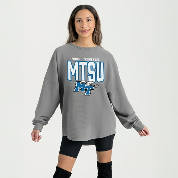 Women's Gameday Couture Gray MTSU Blue Raiders Oversized Pure Motion Corded Sweatshirt