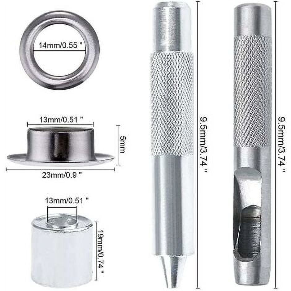 100pcs Eyelet Sets 14mm Eyelet Grommet Kit Metal Tools Grommet Kit Eyelet with Eyelet Tools for Canvas Curtain Repair Silver