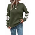 thumbnail image 2 of Women'S Floral Pattern Crewneck Long Sleeve Drop Shoulder Sweaters Pullover Tops Green XL, 2 of 10