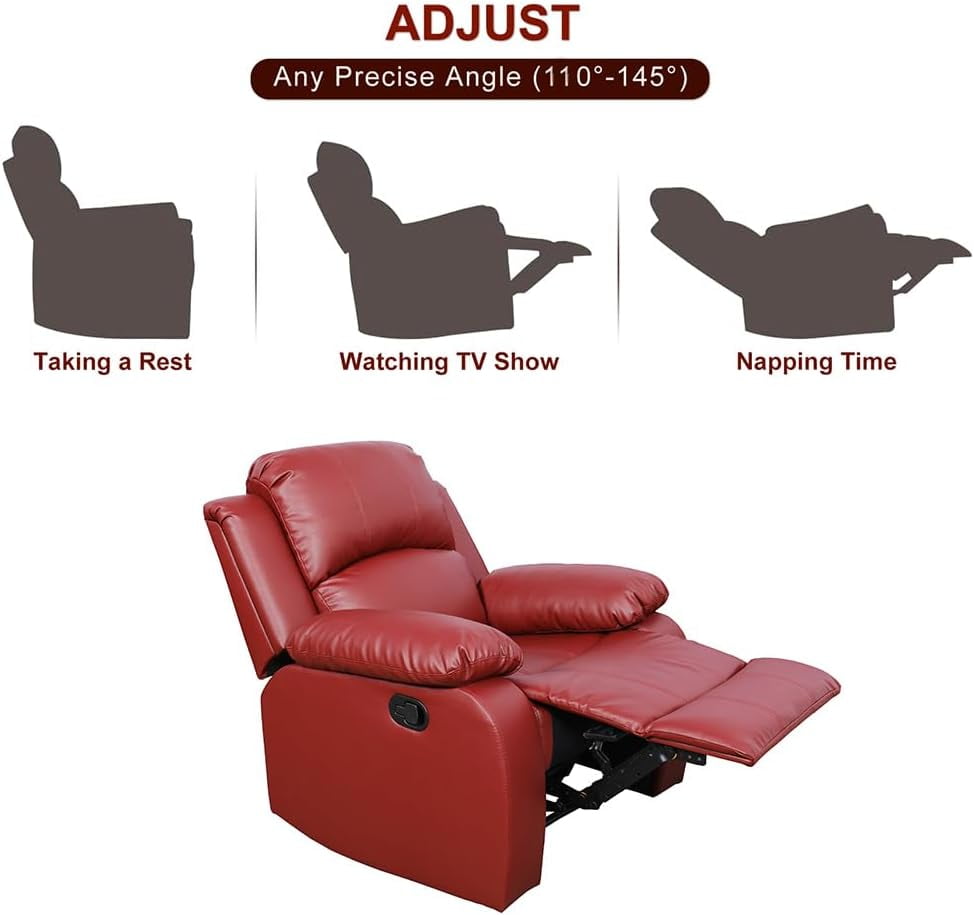 TrumanPick Manual Recliner Chair,Overstuffed Leather reclining Armchair Home Theater Recliner Sofa for Living Room,Red