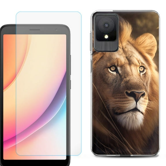 For TCL K11 Phone Case Cover, Shockproof Case with Tempered Glass Screen Protector, by OneToughShield - Lion