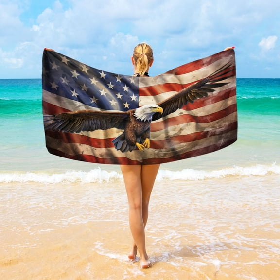 Ryvnso Eagle and Flag Oversized Beach Towel Microfiber Bath Blankets Swimming Fitness 37" x 74"