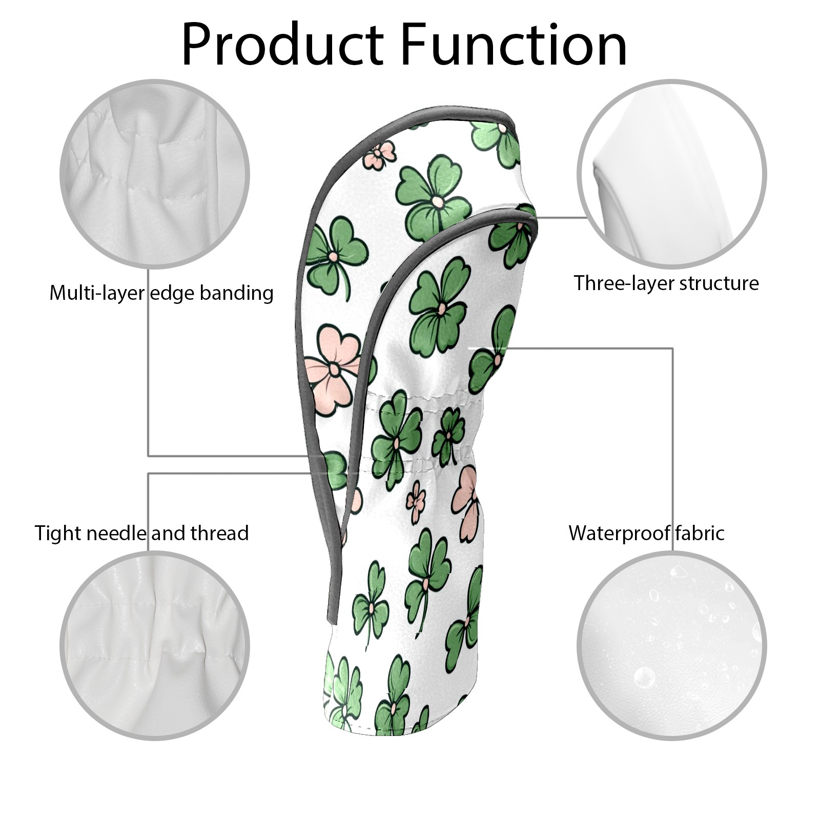 Golf Club Head Covers - Hand-Painted Four-Leaf Clover Pattern, PU Leather, Waterproof, Fits Fairway Woods/Hybrid, Unisex, Fits Most Brands