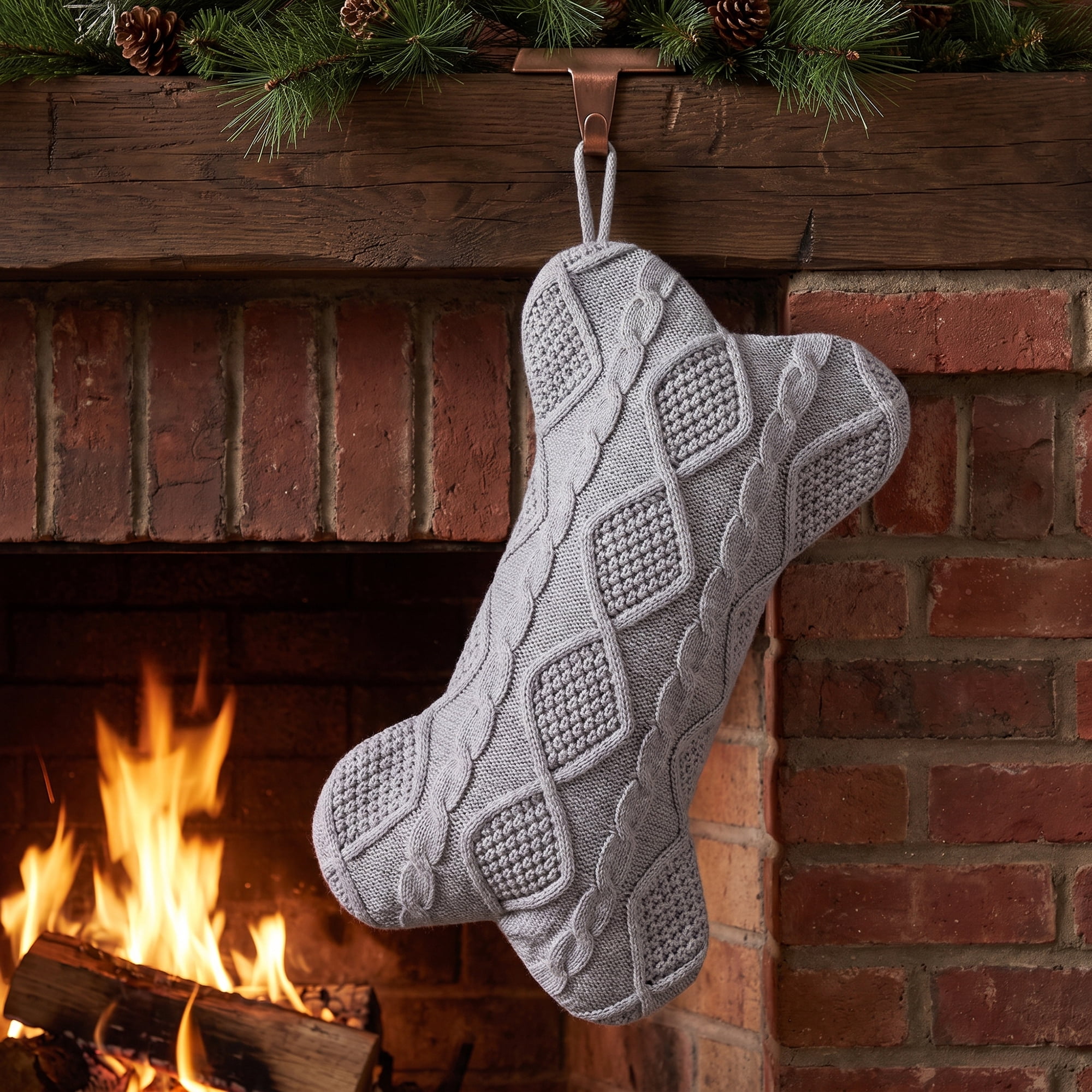 Unique Bargains Cartoon Christmas Stockings Luxury Tiered Mantel Accents Gray 17"