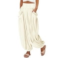 thumbnail image 3 of Bovemsi Casual Pants for Women High Waist Wide Leg Palazzo Beach Loose Baggy Harem With Pockets Beach Trousers, 3 of 8