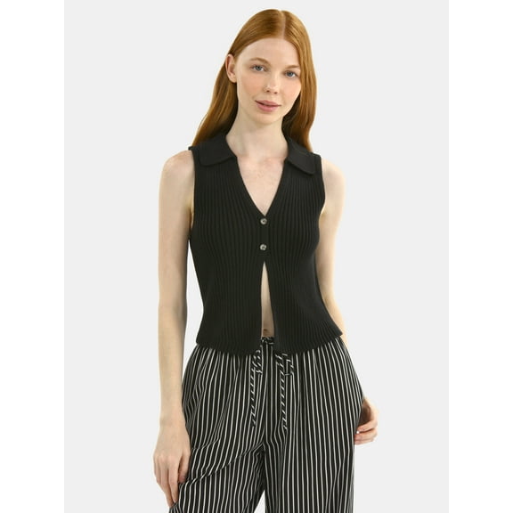 No Boundaries Button-Front Sweater Vest Top, Women's