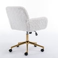 thumbnail image 3 of Artificial Rabbit Hair Home Office Chair with Wheels & Golden Metal Base, Height Adjustable Swivel Vanity Chair, White, 3 of 7