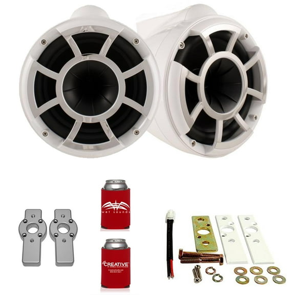 Wet Sounds REV8W-X REV Series 8" White Wake Tower Speakers and ADPMCBracket-11 MasterCraft Adapters