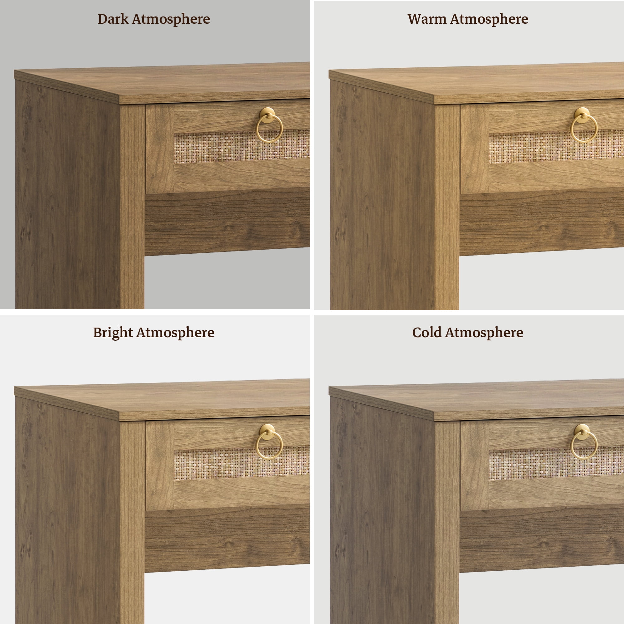 SICOTAS 59.05" W Home Office Computer Desk with Ample Storage，Boho Writing Desk with 3 Spacious Drawers & Unique Rattan Decor, Farmhouse Coastal Classic Style, Cherry Oak,