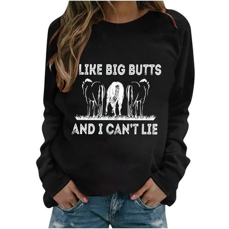 

Women Long Sleeve Letters Printed Graphic Pullover Tops Casual Round Neck Loose Fit Shirts Blouse Sweatshirt