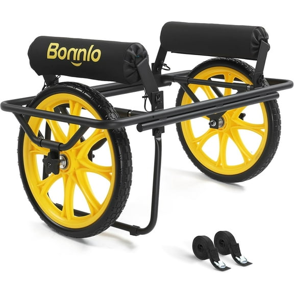 Bonnlo Durable Canoe Cart, All-Terrain Trolley Carrier with 15" Large Kayak Wheels, 330lbs Kayak Cart Dolly with Kickstand, Adjustable 4 Postions (8.66"-19.69") to Fit Kayaks, Canoes, and Small Boats