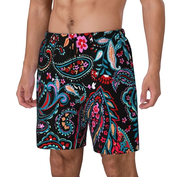 Fotbe Paisley Traje de Baño para Hombre – Shorts de Natación de Secado Rápido con Forro y Bolsillos-Large