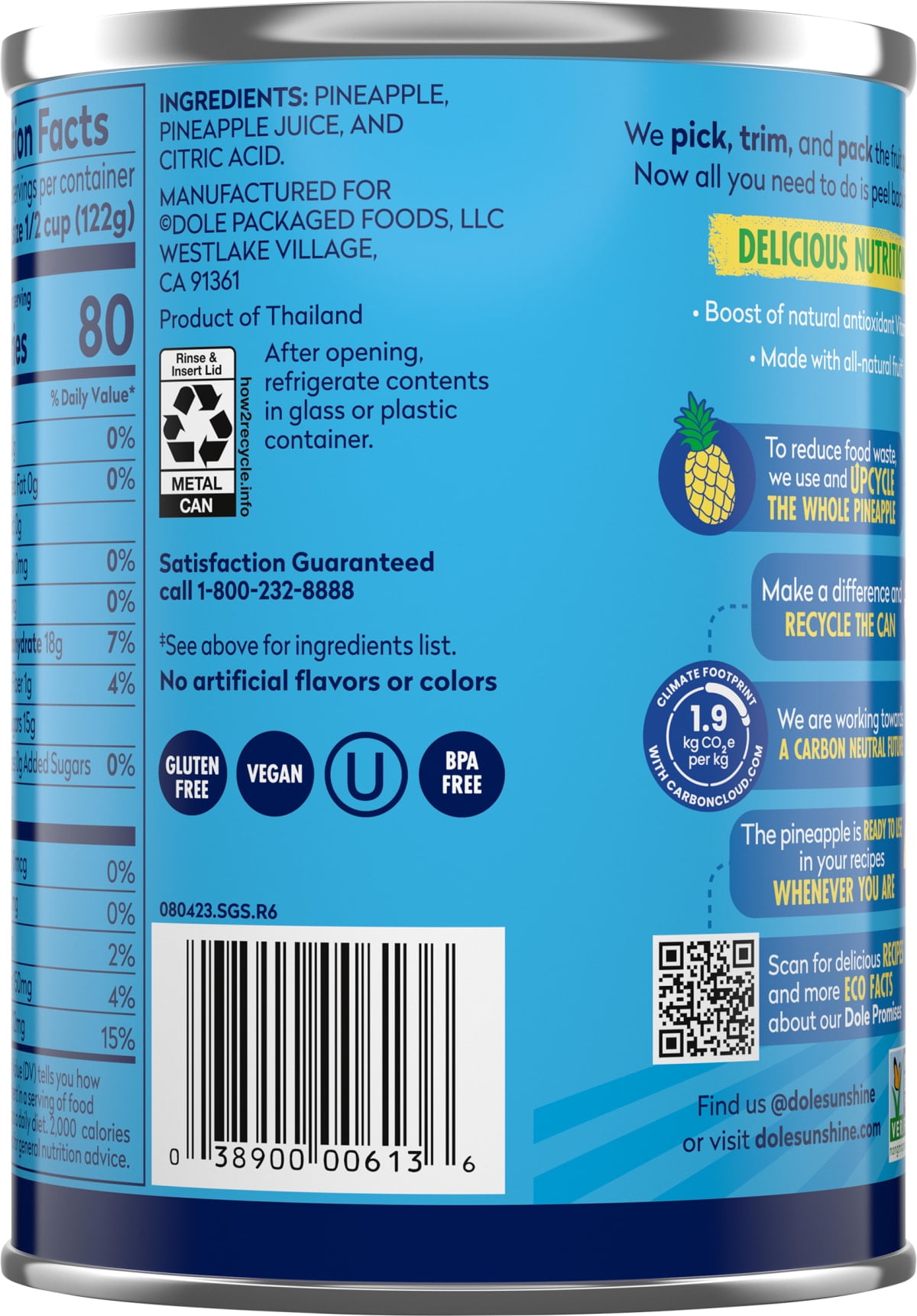 (12 pack) Dole Crushed Pineapple in 100% Pineapple Juice, 20 oz Can
