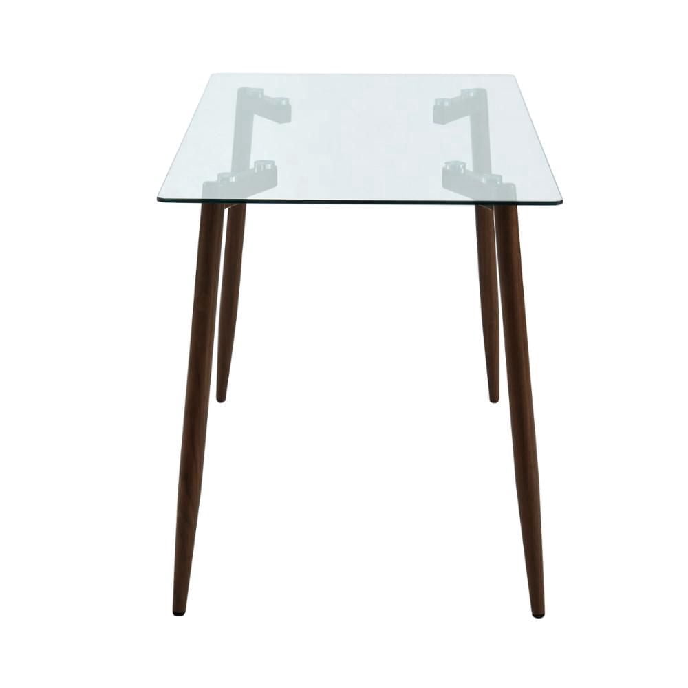 Modern Rectangular Dining Table with Sleek Tempered Glass Top, Walnut-Style Metal Legs, Perfect for 4 People