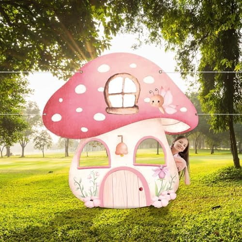Large 70 Inch Mushroom Shaped Photo Prop Fairy Birthday Party Decorations Pink Fairies Selfie Frame Banner Fabric True North VBS 2025 Forest Garden Photo Booth Background Fairy Baby Shower Supplies