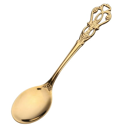 

Farfi Relief Pattern Coffee Spoon Rust-resistant Stainless Steel School Canteen Dessert Fork for Restaurant (Golden Type 1)