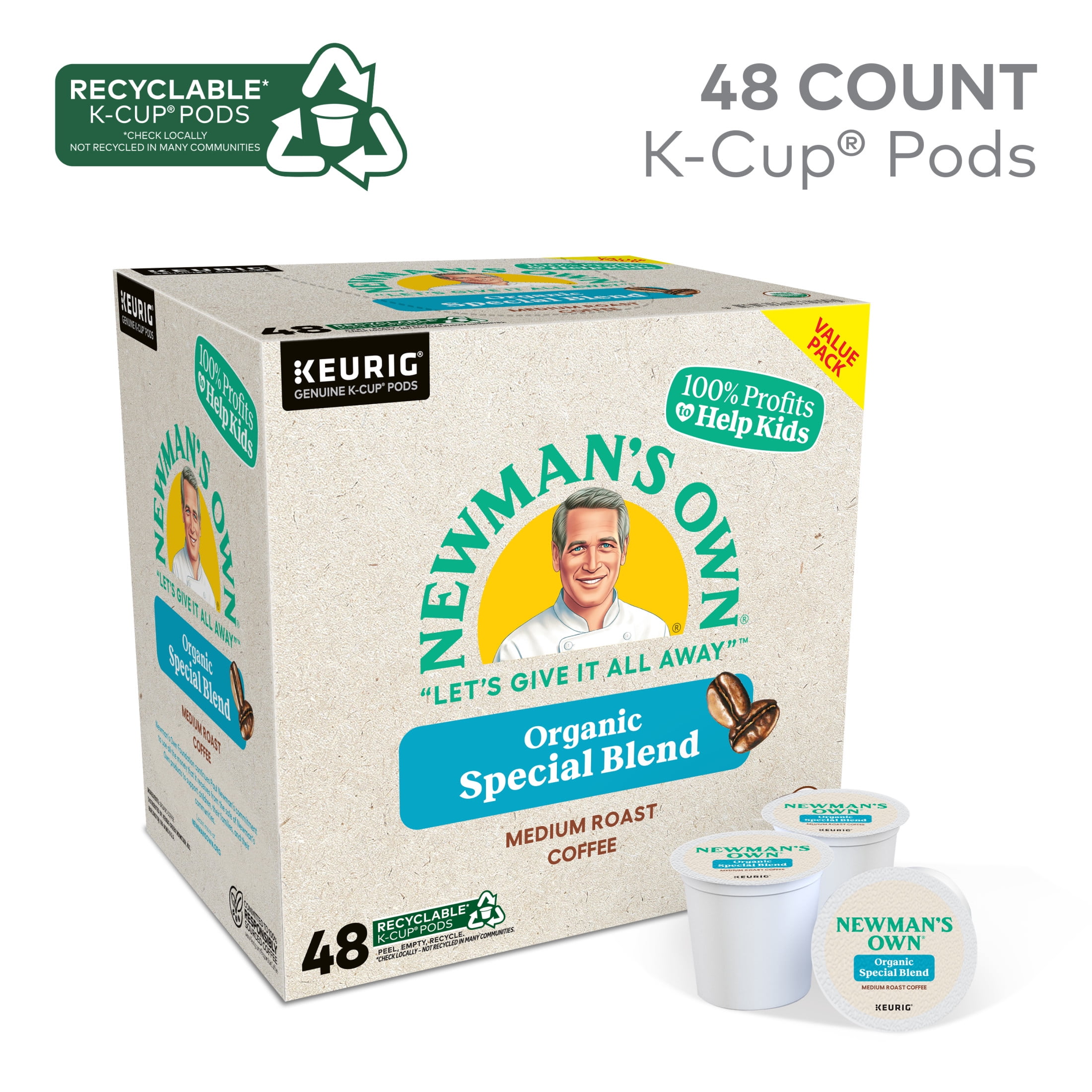 Newman's Own Organics Special Blend K-Cup Coffee Pods, Medium Roast, 48 Count for Keurig Brewers