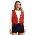 thumbnail image 2 of HULIJA Womens Sequin Sleeveless Vest V Neck Open Front Glitter Tassel Waistcoat Rave Dance Vest Coat Red 3XL, 2 of 7