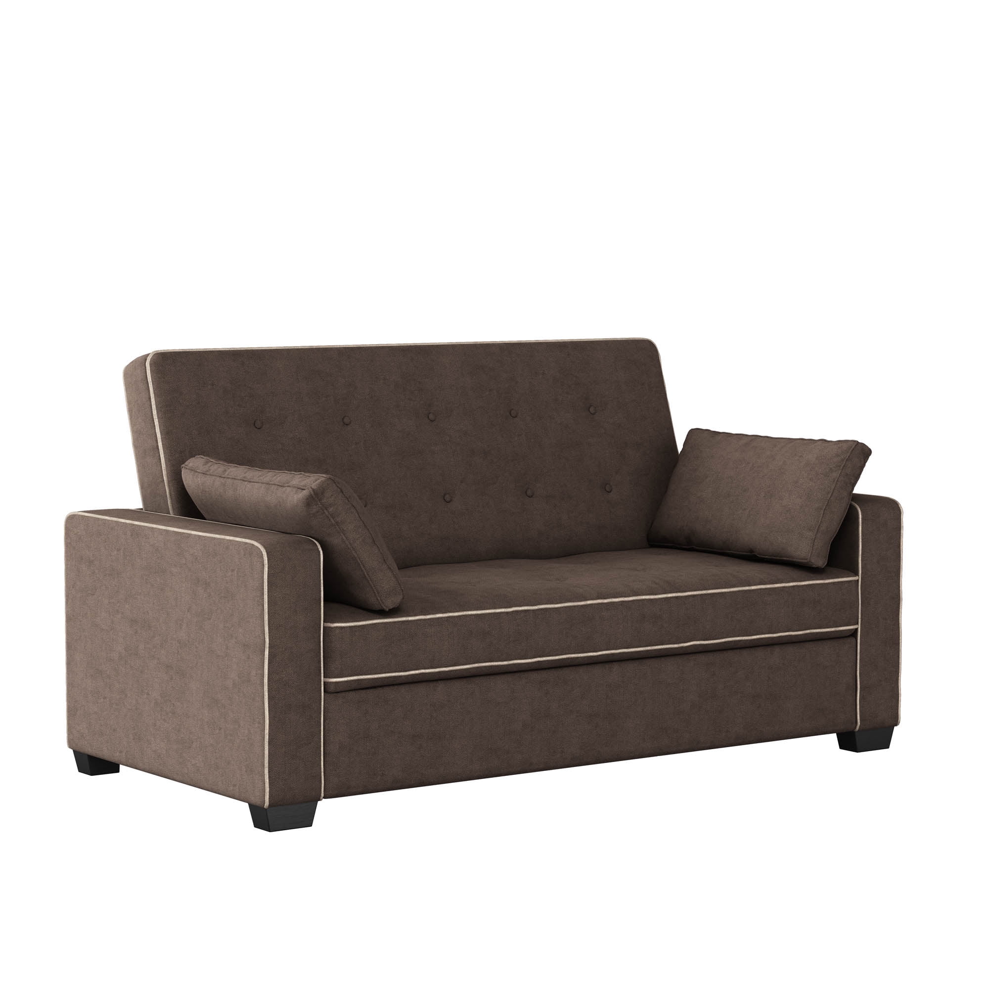 Serta Monroe Modern Convertible Loveseat with Full Size Sleeper, Java Brown Woven Fabric