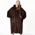 thumbnail image 4 of Sweet Home Collection Wearable Blanket Oversized Soft Microplush Hood, Sleeves, Pouch Pocket Brown, 4 of 8