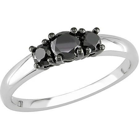 1/2 Carat T.W. Black Diamond Sterling Silver Three-Stone Engagement Ring