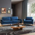 thumbnail image 5 of 75'' Mid-Century Modern Sofa, Comfortable Upholstered Blue Couch, 2/3 Seater with Side Pockets for Living Room, 5 of 7