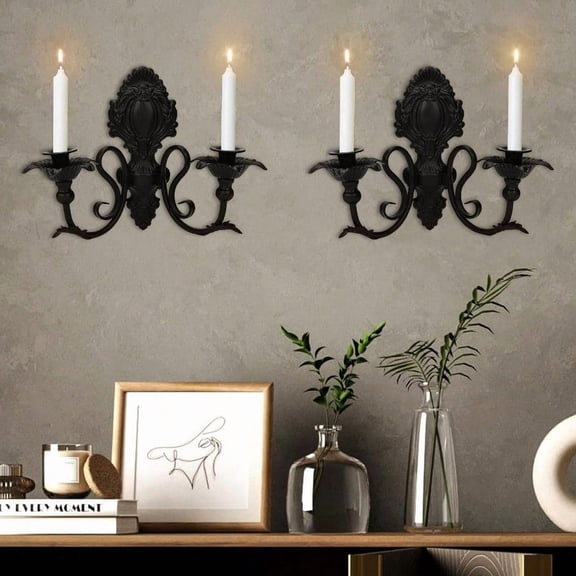 Candle Sconces Set of 2 Wall Candle Holder Metal Candle Sconces Vintage Wall Mount Candle Holder for Living Room Dining Room Farmhouse Fireplace Wedding Black 1