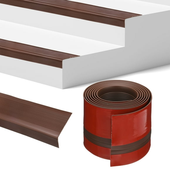 Uxcell Stair Edge Trim 7FT Vinyl Rubber Stair Nosing Non-Slip Self Adhesive Stair Edge Trim Strips Brown 1.38 Inch