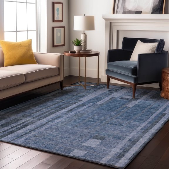 Addison Rugs Mayfield Premium Machine Washable Transitional Stripes Navy Rectangle Rug, 9' x 12'