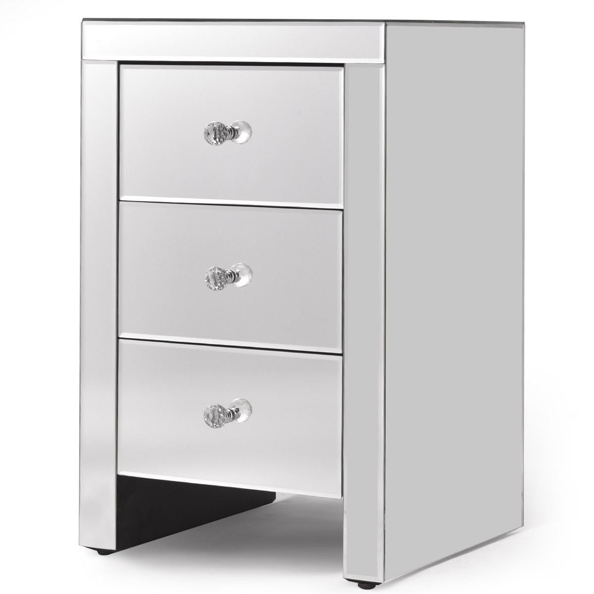 3 Drawer Mirrored Nightstand Accent Table Chest Dresser Storage Silver Glass