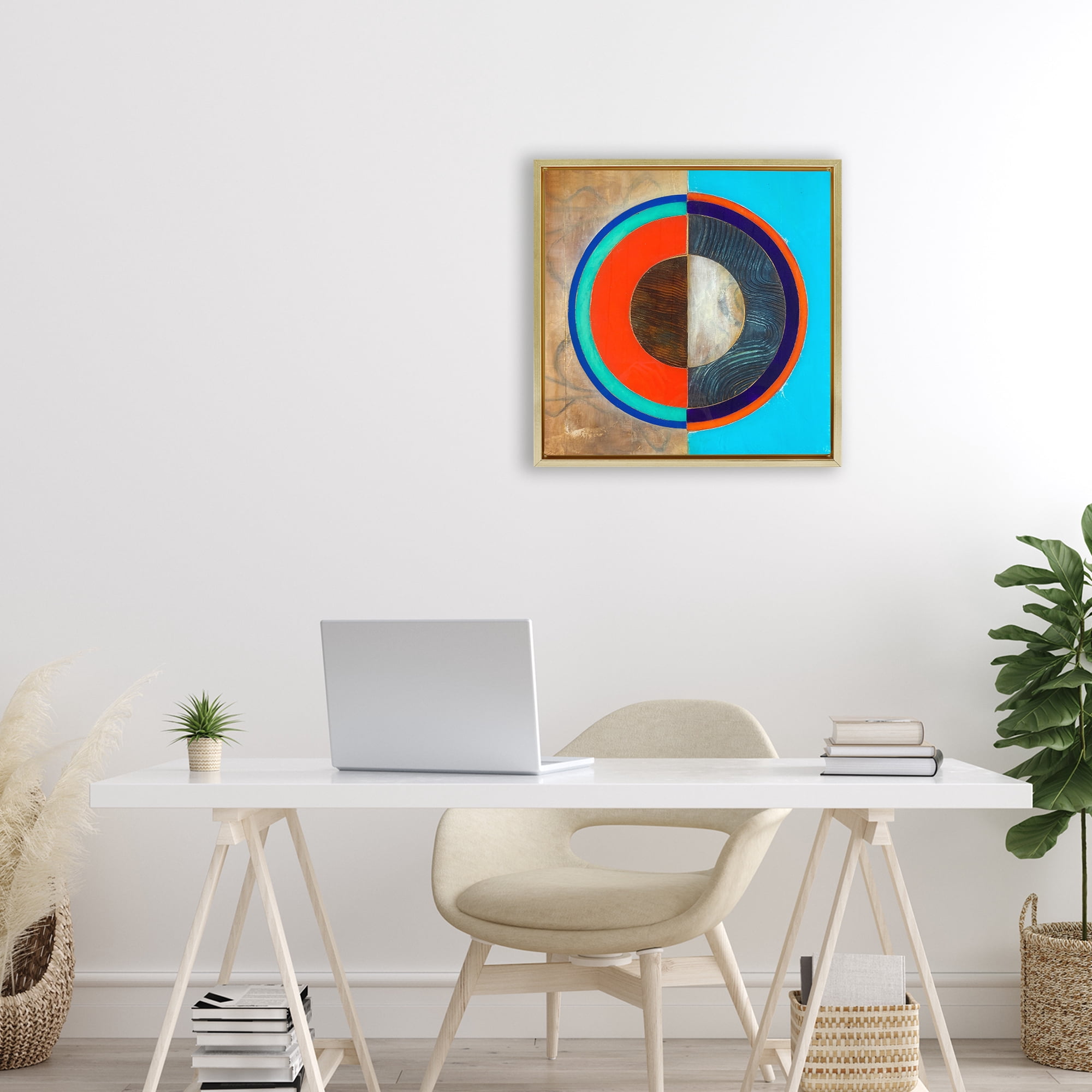Stupell Industries Red Arc Summer Circle Gold Framed Floater Canvas Wall Art, design by Matthew Finger