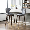 thumbnail image 3 of Syngar Modern Upholstered Curved Thickened Faux Leather Mid-Back Bar Stools, Blue (Set of 2), 3 of 11