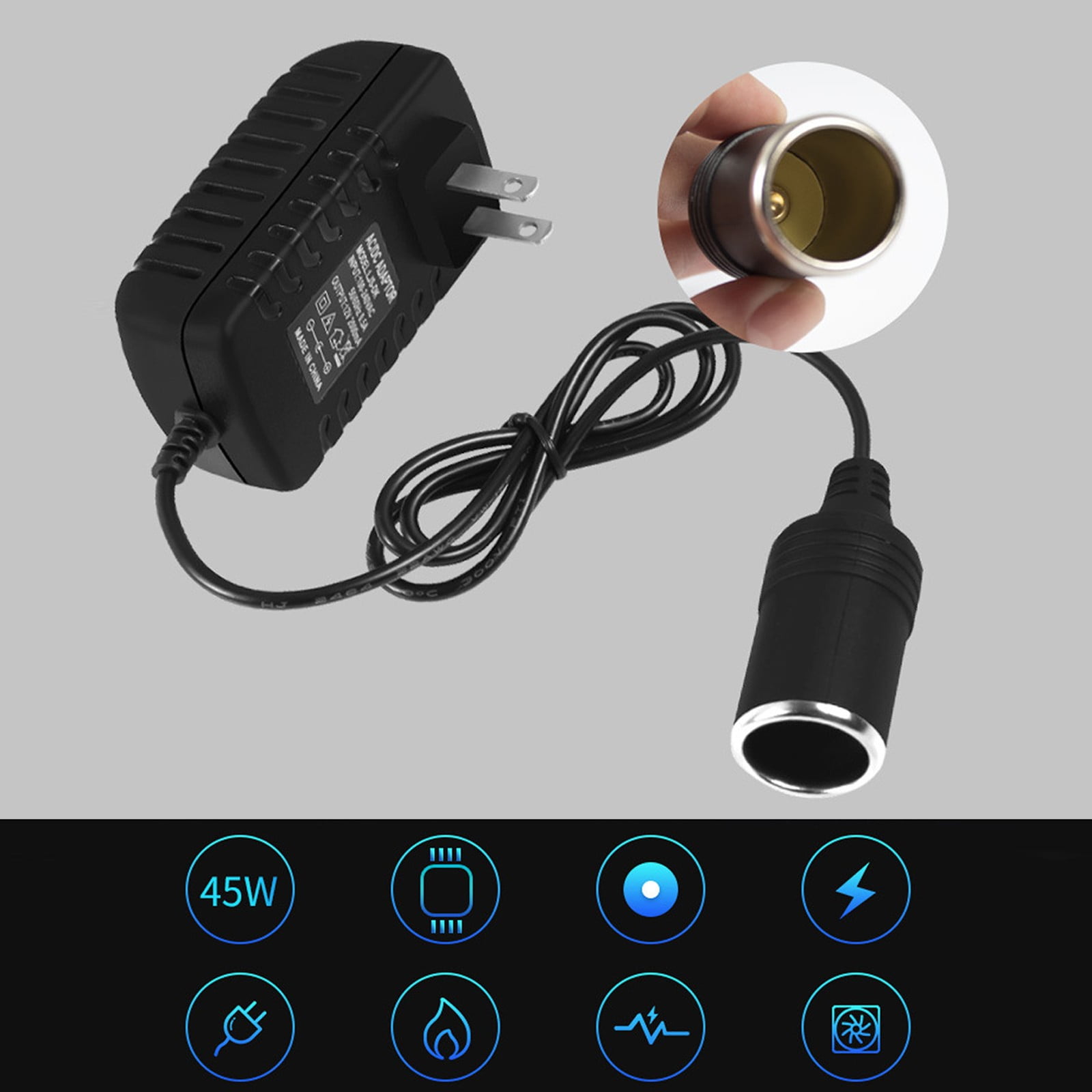 AC to DC Power Adapter - 2A 24W,with USB Cigarette Lighter Socket,for 12V Vehicle Electronics,with Safety Features and Wide Compatibility