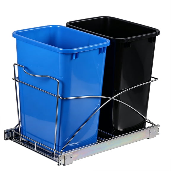 ZENY 35 Quart Double Pull Out Trash Garbage Can Waste Bin for Under Cabinet Sink, 44 lbs Capacity, Blue & Black