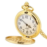 Classical Quartz Analog Smooth Pocket Watch Necklace Pendant with Chain Gold