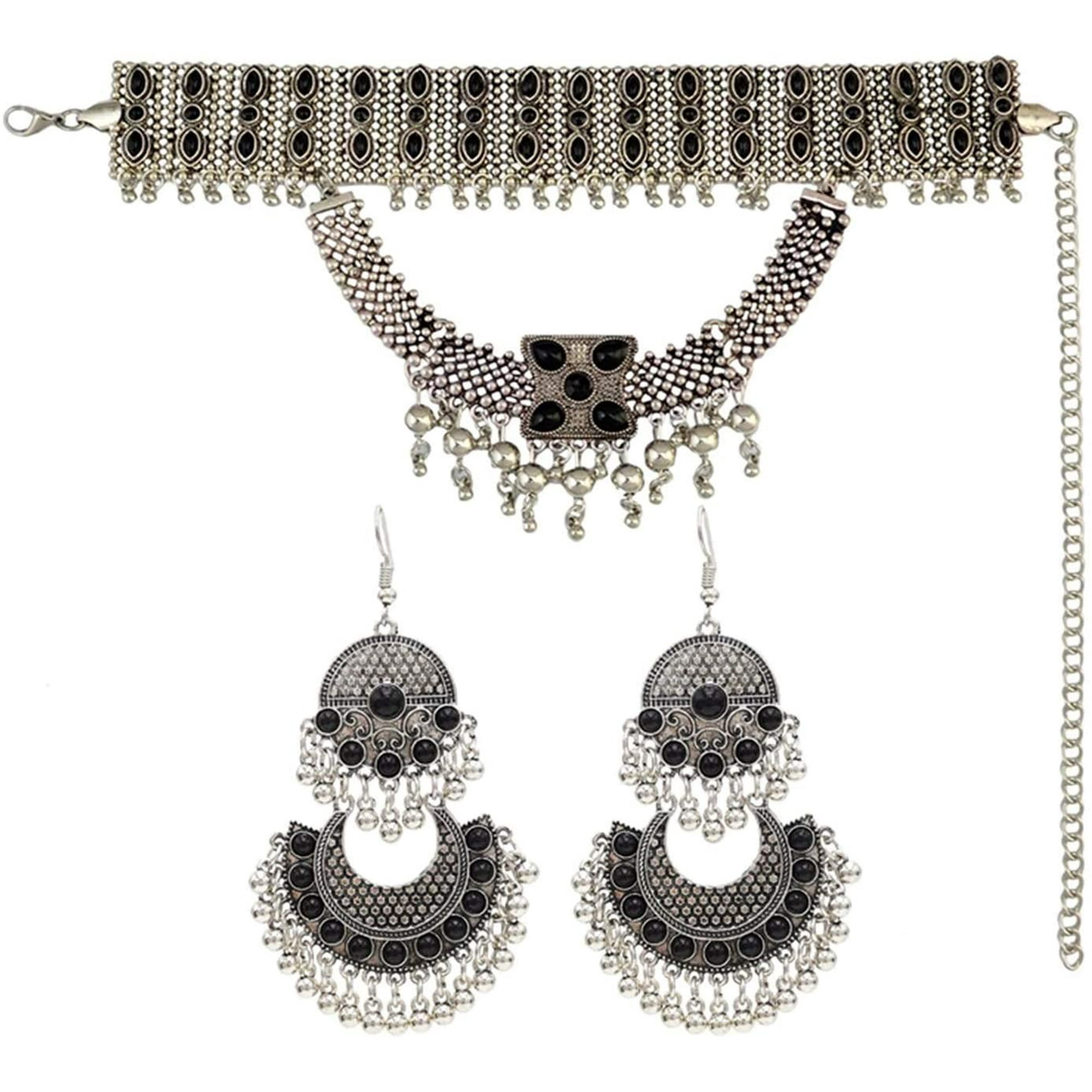 ATTOE Gypsy Indian Necklace Afghan Oxidized Tassel Coin Jhumka Earrings Bracelet Necklace Waist Belly Chains Boho Turkish Jewelry Sets Metal Color 4 Blue Set Walmart